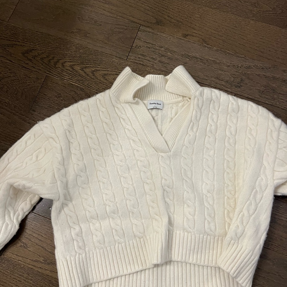 Sunday Best V-Neck Cable Knit Sweater in White